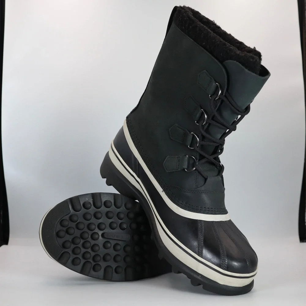 Sorel Caribou Mens 12 Black Leather Waterproof Winter Snow Outdoor Boots Pac⁠